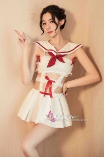 Đồ Nữ Sinh Sexy Trắng Phối Viền Đỏ
