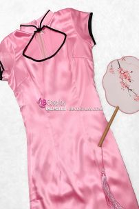 Sườn Xám Phi Lụa Hồng Dài Size S - L