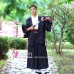 Nagagi Trắng - Haori Đen Kèm Hakama Dạng Váy Có Thắt Lưng Nâu Thắt Sẵn