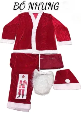 Trang Phục Ông Già Noel Vải Nhung Viền Lông 7Cm - Combo 6 Món - Không Kèm Găng Tay