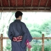 Yukata Nhật Xanh Đen Obi Đỏ Đô Viền Vàng