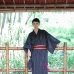 Yukata Nhật Xanh Đen Obi Đỏ Đô Viền Vàng