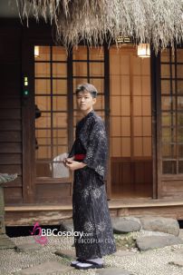 Yukata Nam Đen Obi Đen Đỏ 2023