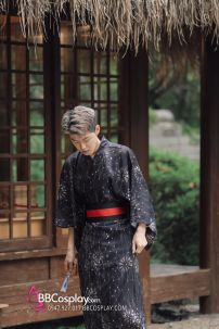 Yukata Nam Đen Obi Đen Đỏ 2023