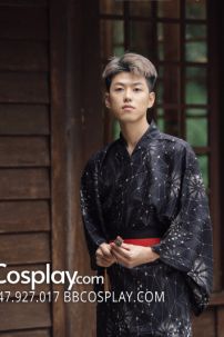 Yukata Nam Đen Obi Đen Đỏ 2023