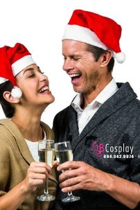 Nón Noel Vải Nhung In Nhũ 