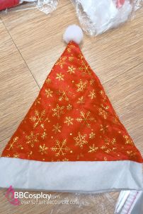 Nón Noel Vải Nhung In Nhũ 