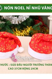 Nón Noel Vải Nhung In Nhũ 