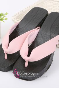 Guốc Gỗ Geta Bản Gỗ Đen Quai Hồng