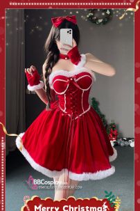 Đồ Noel Dáng Cúp Ngực Có Kèm Choàng Nhỏ Lót Lông Mịn