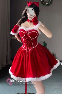 Đồ Noel Dáng Cúp Ngực Có Kèm Choàng Nhỏ Lót Lông Mịn