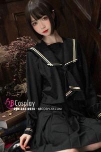 Trang Phục Nữ Sinh Đen Cổ Áo Viền Vàng Tay Ngắn