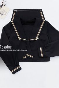 Trang Phục Nữ Sinh Đen Cổ Áo Viền Vàng Tay Ngắn