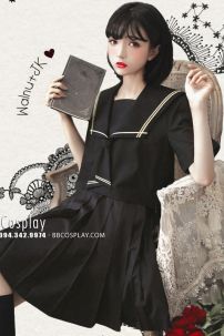 Trang Phục Nữ Sinh Đen Cổ Áo Viền Vàng Tay Ngắn