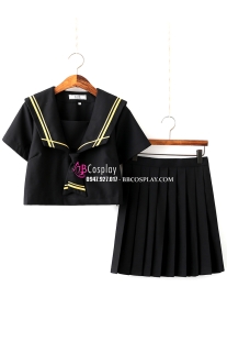 Đồ Nữ Sinh Đen Cổ Áo Viền Vàng Tay Ngắn
