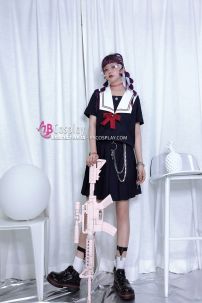 Đầm Nữ Sinh Xanh Đen Cổ Sâu Viền 2 Màu Tay Ngắn