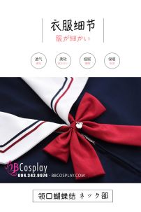 Váy Nữ Sinh Xanh Đen Nơ Đỏ Tay Dài