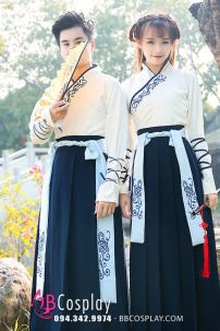 Cặp Hán Phục Trung Quốc Trắng Xanh