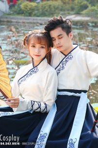Cặp Hán Phục Trung Quốc Trắng Xanh