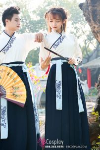 Cặp Hán Phục Trung Quốc Trắng Xanh