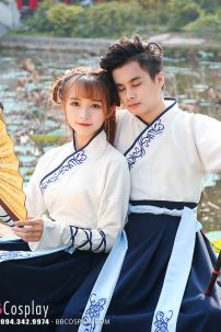 Cặp Hán Phục Trung Quốc Trắng Xanh