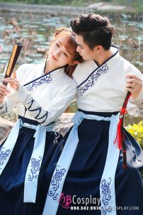 Cặp Hán Phục Trung Quốc Trắng Xanh