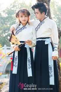 Cặp Hán Phục Trung Quốc Trắng Xanh