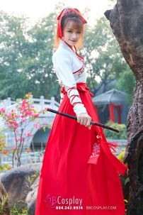 Hán Phục Môn Sinh Áo Trắng Váy Đỏ