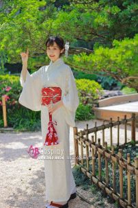 Yukata Trắng Kem Xuân Hạ