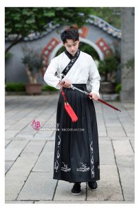 Hán Phục Áo Trắng Váy Đen Thêu