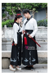 Hán Phục Áo Trắng Váy Đen Thêu