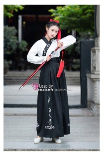 Hán Phục Áo Trắng Váy Đen Thêu