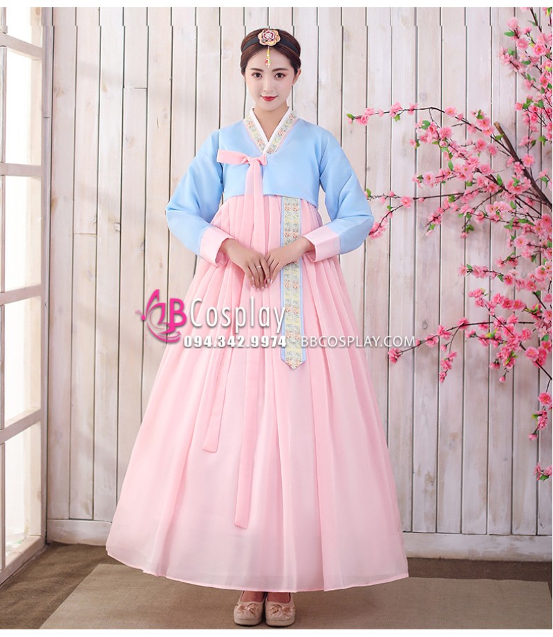 Hanbok Truyền Thống Hàn Quốc Nữ Váy Hồng Phấn
