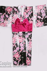 Yukata Đen Tím Hoa Hồng