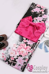 Yukata Đen Tím Hoa Hồng