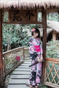 Yukata Đen Tím Hoa Hồng