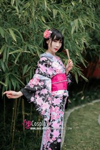 Yukata Đen Tím Hoa Hồng