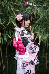 Yukata Đen Tím Hoa Hồng