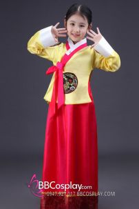 Hanbok Trẻ Em Áo Vàng Quần Đỏ