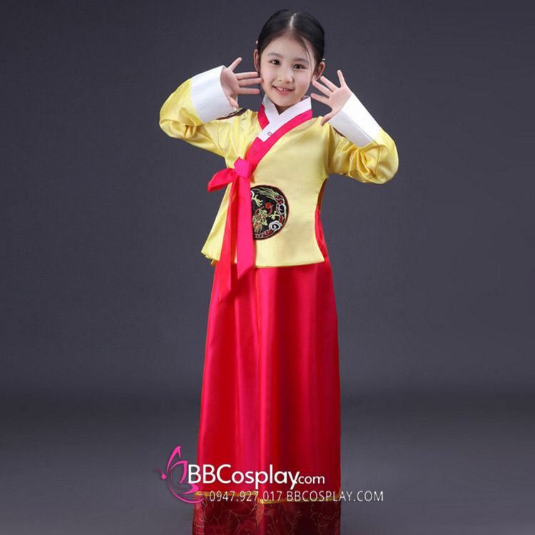 Hanbok Trẻ Em Áo Vàng Quần Đỏ