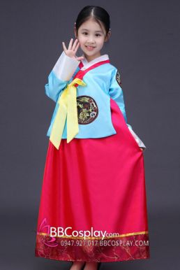 Hanbok Trẻ Em Áo Xanh Quần Đỏ