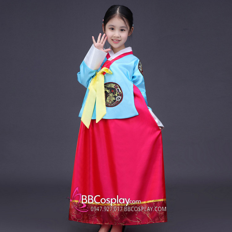 Hanbok Trẻ Em Áo Xanh Quần Đỏ