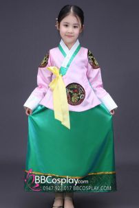 Hanbok Trẻ Em Áo Hồng Váy Xanh Lục