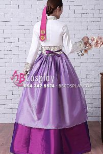 Đồ Hanbok HQ Áo Thêu Váy 2 Tầng Hồng Tím