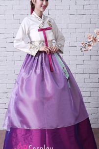 Đồ Hanbok HQ Áo Thêu Váy 2 Tầng Hồng Tím
