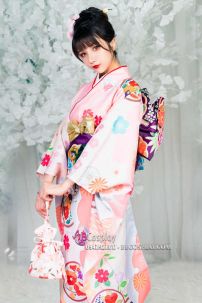 Kimono Truyền Thống Nhật Bản Hồng Pastel