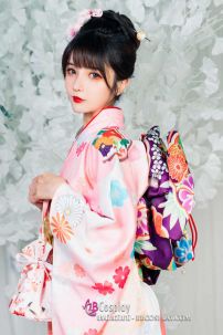 Kimono Truyền Thống Nhật Bản Hồng Pastel