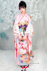 Kimono Truyền Thống Nhật Bản Hồng Pastel