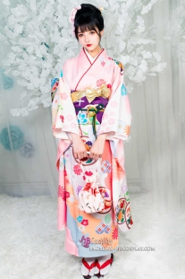 Kimono Truyền Thống Nhật Bản Hồng Pastel