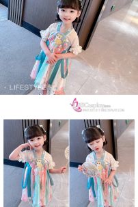 Hán Phục Thêu Mèo Trang Phục Cho Bé - Màu Xanh